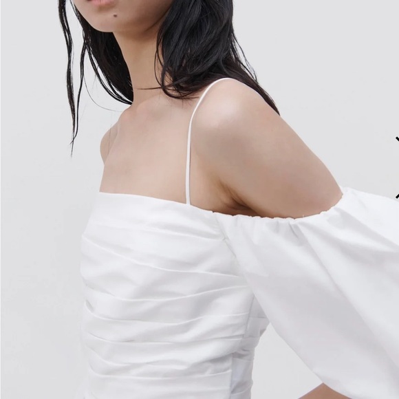 SIMKHAI Sanam Mini Bubble Dress, WHITE off shoulder, size 0 style 223-1129 - Picture 3 of 6